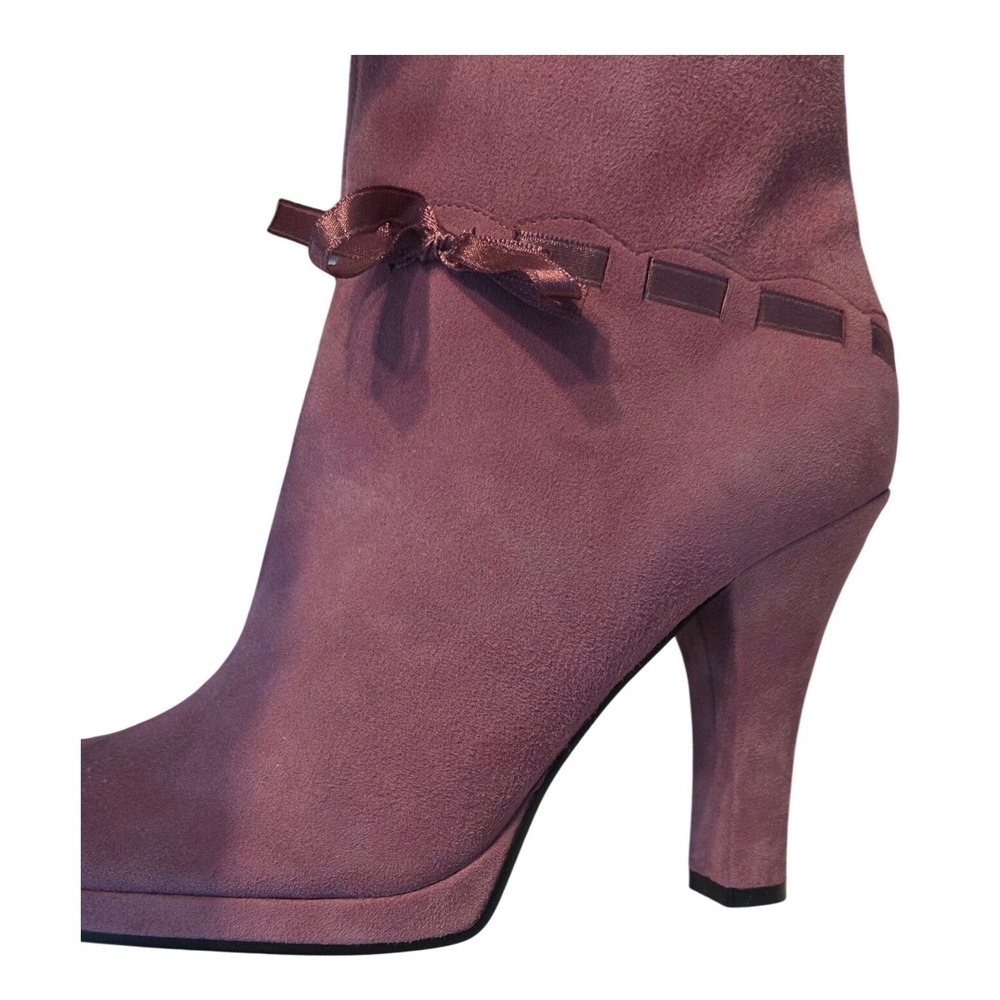 Guess Dora Ankle Boots Pink Suede Bow Detail Block Heel Women's Size 8M - Picture 2 of 13
